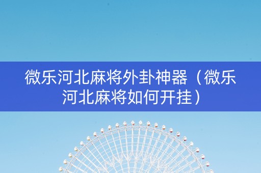 微乐河北麻将外卦神器（微乐河北麻将如何开挂）