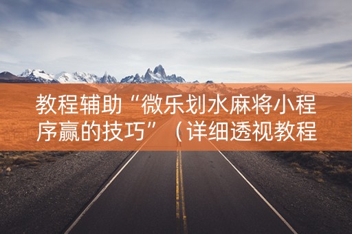 教程辅助“微乐划水麻将小程序赢的技巧”（详细透视教程）-哔哩哔哩