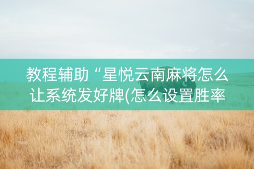 教程辅助“星悦云南麻将怎么让系统发好牌(怎么设置胜率)