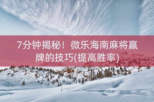 7分钟揭秘！微乐海南麻将赢牌的技巧(提高胜率)