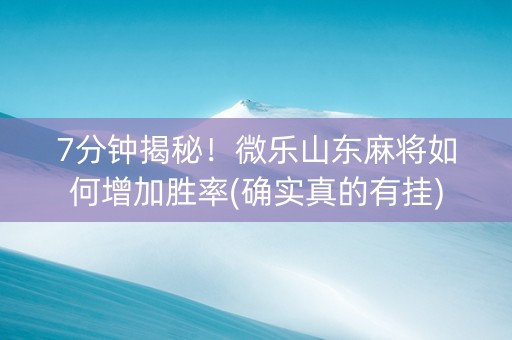 7分钟揭秘！微乐山东麻将如何增加胜率(确实真的有挂)
