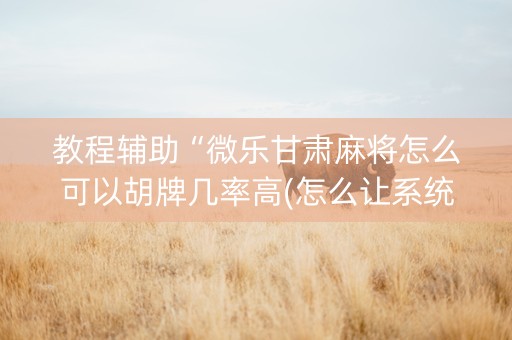 教程辅助“微乐甘肃麻将怎么可以胡牌几率高(怎么让系统给发好牌)