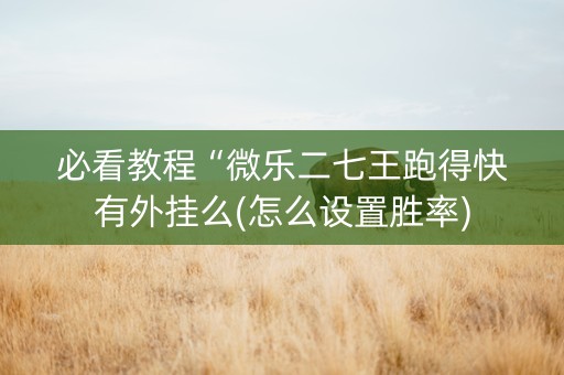 必看教程“微乐二七王跑得快有外挂么(怎么设置胜率)