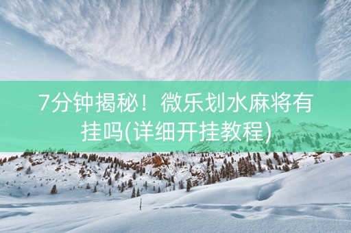 7分钟揭秘！微乐划水麻将有挂吗(详细开挂教程)