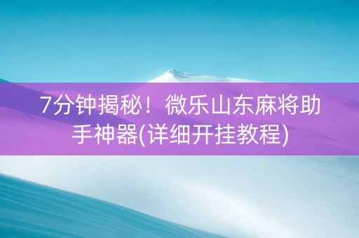 7分钟揭秘！微乐山东麻将助手神器(详细开挂教程)