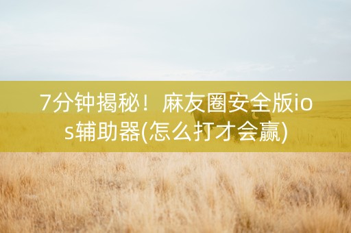 7分钟揭秘！麻友圈安全版ios辅助器(怎么打才会赢)