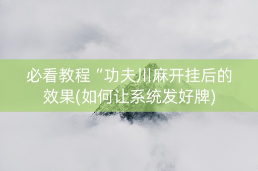 必看教程“功夫川麻开挂后的效果(如何让系统发好牌)
