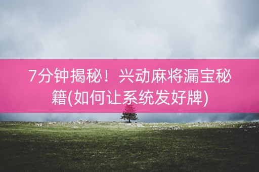 7分钟揭秘！兴动麻将漏宝秘籍(如何让系统发好牌)