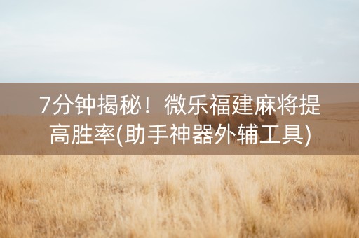 7分钟揭秘！微乐福建麻将提高胜率(助手神器外辅工具)