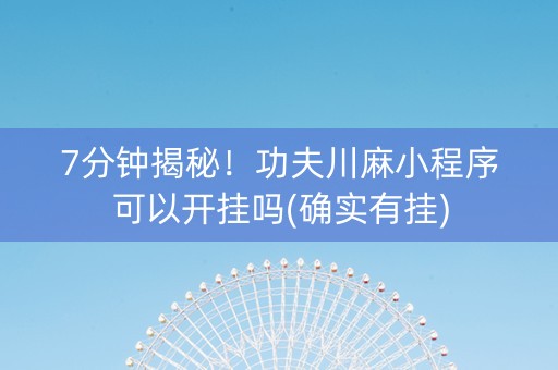 7分钟揭秘！功夫川麻小程序可以开挂吗(确实有挂)