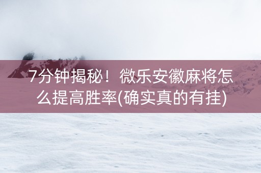 7分钟揭秘！微乐安徽麻将怎么提高胜率(确实真的有挂)