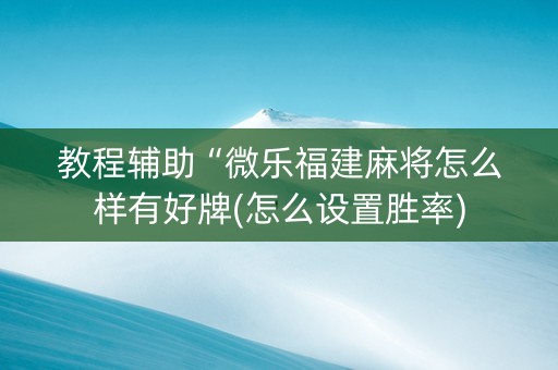 教程辅助“微乐福建麻将怎么样有好牌(怎么设置胜率)