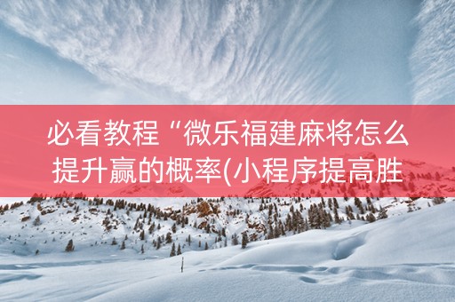 必看教程“微乐福建麻将怎么提升赢的概率(小程序提高胜率)