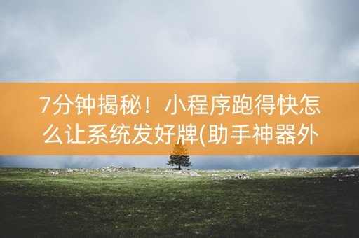 7分钟揭秘！小程序跑得快怎么让系统发好牌(助手神器外辅工具)