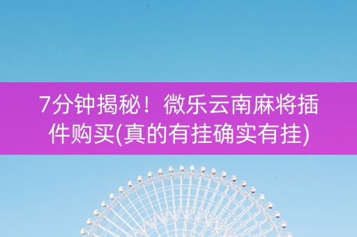 7分钟揭秘！微乐云南麻将插件购买(真的有挂确实有挂)