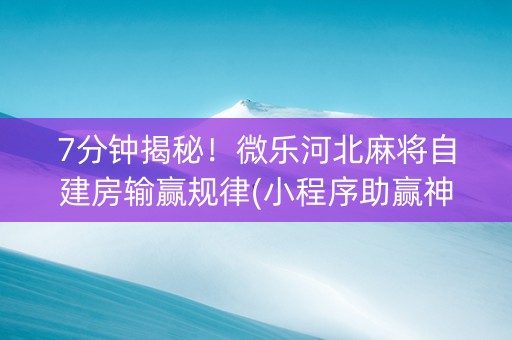 7分钟揭秘！微乐河北麻将自建房输赢规律(小程序助赢神器)