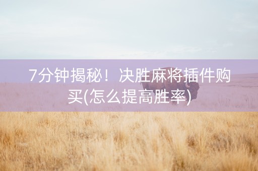 7分钟揭秘！决胜麻将插件购买(怎么提高胜率)