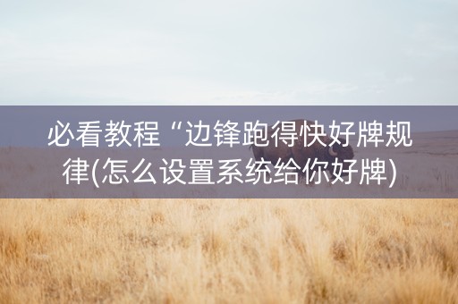 必看教程“边锋跑得快好牌规律(怎么设置系统给你好牌)