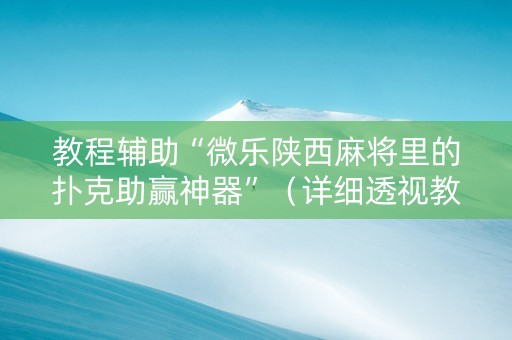 教程辅助“微乐陕西麻将里的扑克助赢神器”（详细透视教程）-哔哩哔哩