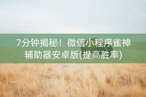7分钟揭秘！微信小程序雀神辅助器安卓版(提高胜率)