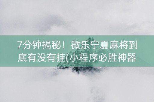7分钟揭秘！微乐宁夏麻将到底有没有挂(小程序必胜神器)