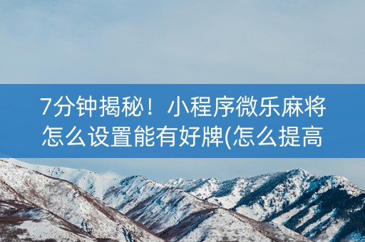 7分钟揭秘！小程序微乐麻将怎么设置能有好牌(怎么提高胜率)