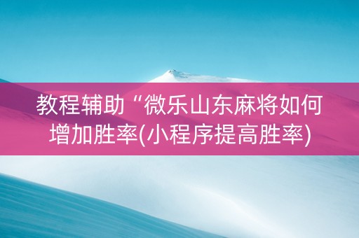 教程辅助“微乐山东麻将如何增加胜率(小程序提高胜率)