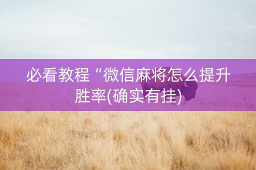 必看教程“微信麻将怎么提升胜率(确实有挂)