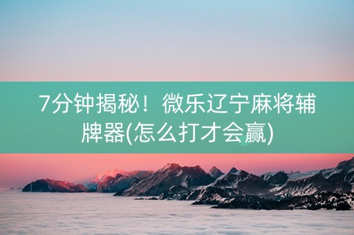 7分钟揭秘！微乐辽宁麻将辅牌器(怎么打才会赢)