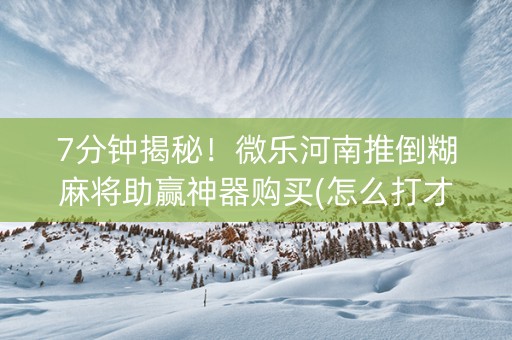 7分钟揭秘！微乐河南推倒糊麻将助赢神器购买(怎么打才会赢)
