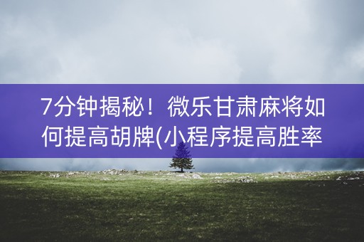 7分钟揭秘！微乐甘肃麻将如何提高胡牌(小程序提高胜率)