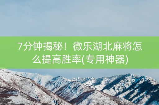 7分钟揭秘！微乐湖北麻将怎么提高胜率(专用神器)