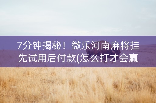 7分钟揭秘！微乐河南麻将挂先试用后付款(怎么打才会赢)