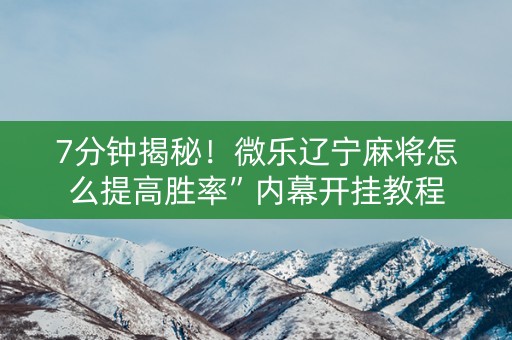 7分钟揭秘！微乐辽宁麻将怎么提高胜率”内幕开挂教程