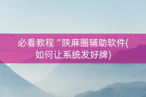 必看教程“陕麻圈辅助软件(如何让系统发好牌)