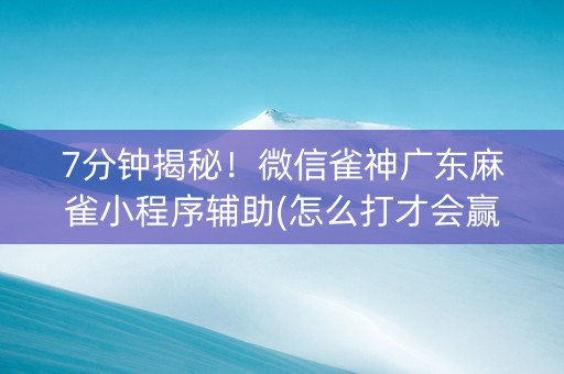 7分钟揭秘！微信雀神广东麻雀小程序辅助(怎么打才会赢)