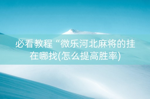 必看教程“微乐河北麻将的挂在哪找(怎么提高胜率)