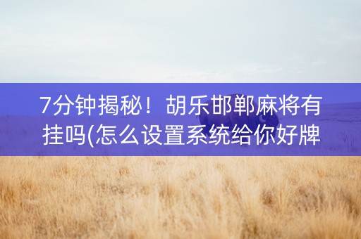 7分钟揭秘！胡乐邯郸麻将有挂吗(怎么设置系统给你好牌)
