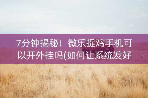 7分钟揭秘！微乐捉鸡手机可以开外挂吗(如何让系统发好牌)