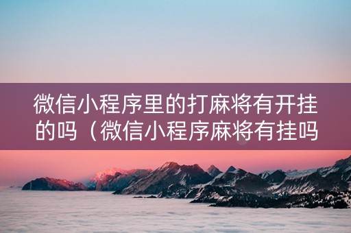 微信小程序里的打麻将有开挂的吗（微信小程序麻将有挂吗2019）