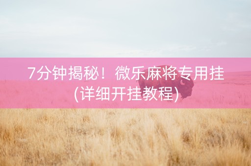 7分钟揭秘！微乐麻将专用挂(详细开挂教程)