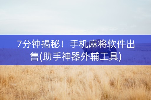 7分钟揭秘！手机麻将软件出售(助手神器外辅工具)