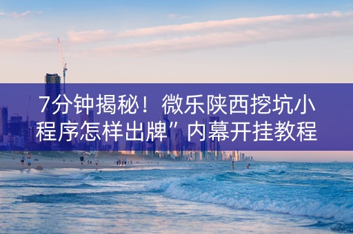 7分钟揭秘！微乐陕西挖坑小程序怎样出牌”内幕开挂教程