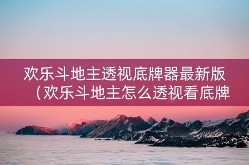 欢乐斗地主透视底牌器最新版（欢乐斗地主怎么透视看底牌）