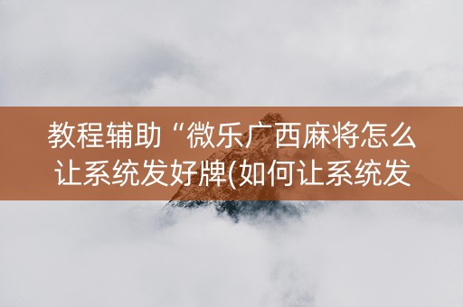 教程辅助“微乐广西麻将怎么让系统发好牌(如何让系统发好牌)