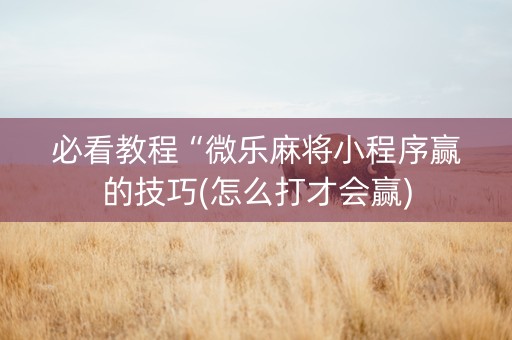 必看教程“微乐麻将小程序赢的技巧(怎么打才会赢)