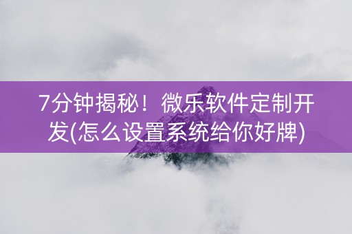 7分钟揭秘！微乐软件定制开发(怎么设置系统给你好牌)
