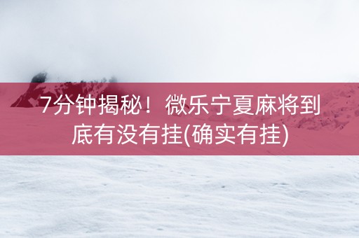 7分钟揭秘！微乐宁夏麻将到底有没有挂(确实有挂)