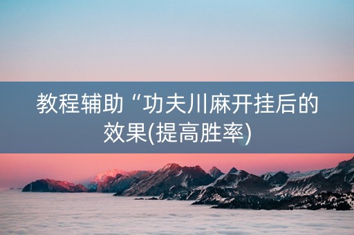 教程辅助“功夫川麻开挂后的效果(提高胜率)