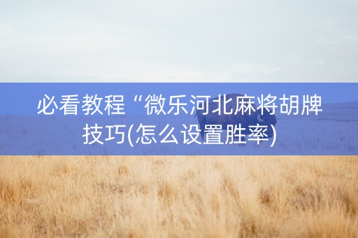 必看教程“微乐河北麻将胡牌技巧(怎么设置胜率)